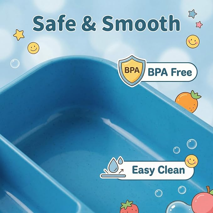 MISS BIG Bento Lunch Box for Kids – Wheat Material with Compartments, Leak-Resistant for School and Daycare (1150ml Nile Blue)