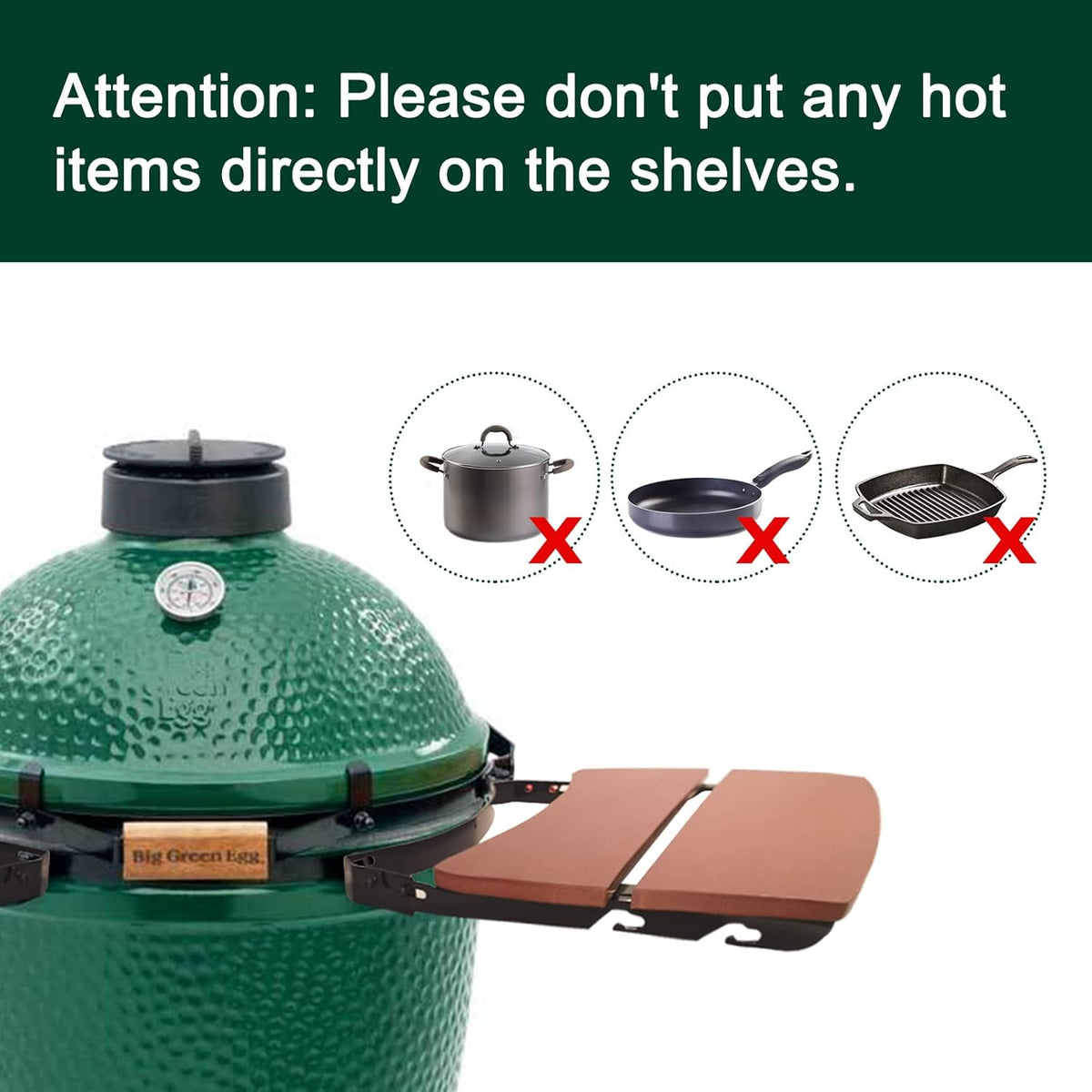 Side Shelves Big Green Egg Accessories, Composite 2 Slat Egg Mates for Large Big Green Egg with Folding Side Shelves Replacement Parts Grill & Smoker Accessories