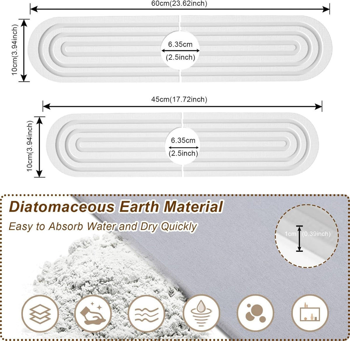 Faucet Mat for Kitchen Sink, Diatomite Super Absorbent Fast Drying Stone Sink Tray for Bathroom Kitchen Sink Splash Guard(Round White,23.6x3.9in)