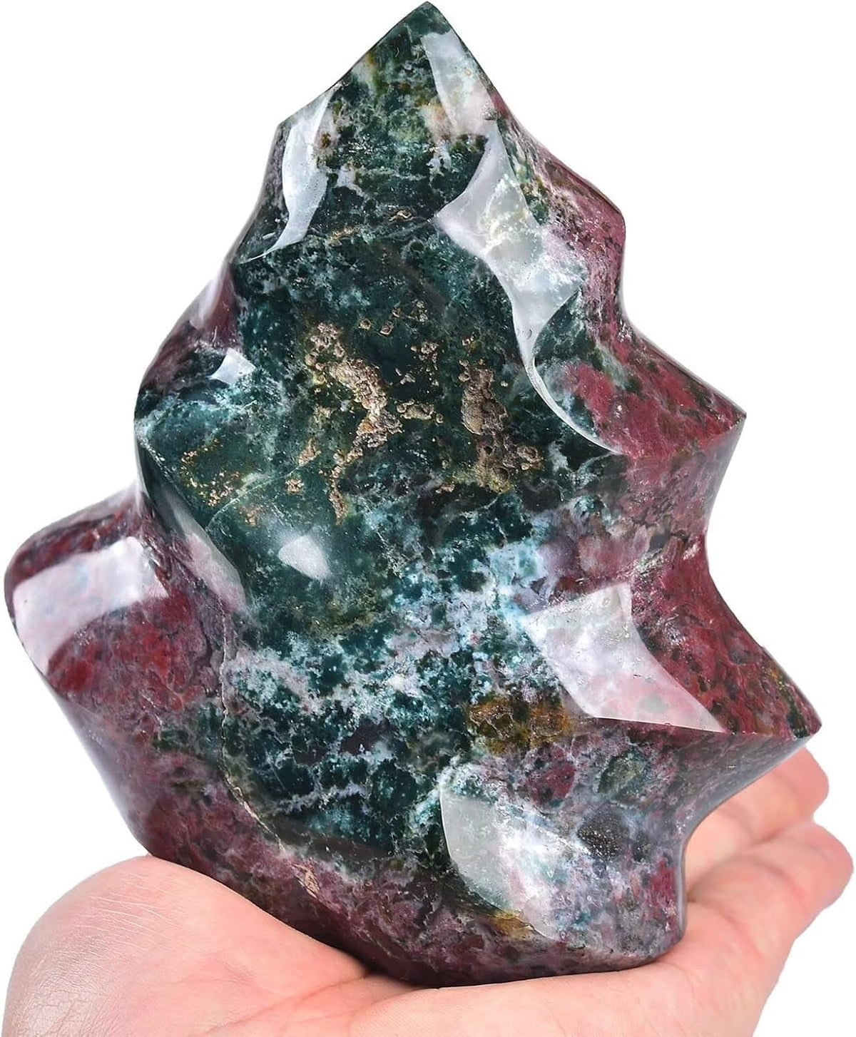 AMOYSTONE Ocean Jasper Flame Shaped Stone Towers Obelisk Natural Healing Crystal Quartz Reiki Energy Decoration Home Office Decor 1.5-2.2LBS
