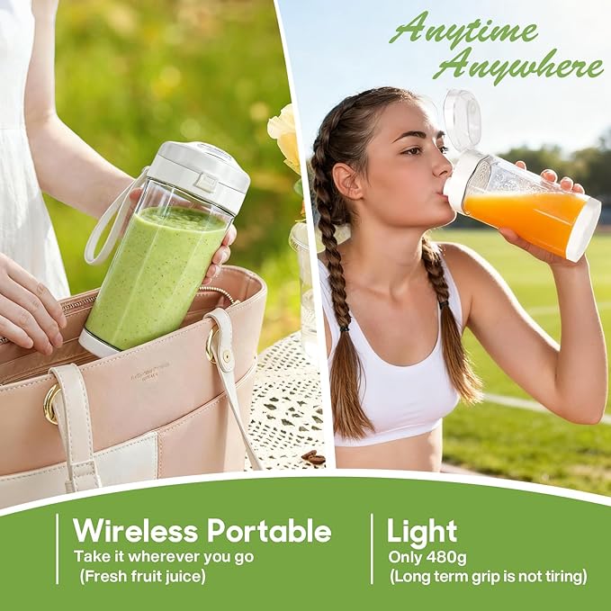 MIAOKE 2026 Upgrade 700 ML Portable Smoothie Blender, Rechargeable Personal Blende, Contains both Automatic and Pulse Functions, with Travel Cup and Lid, 6 Sharp Blades, Mixer Blender Machine Kitchen