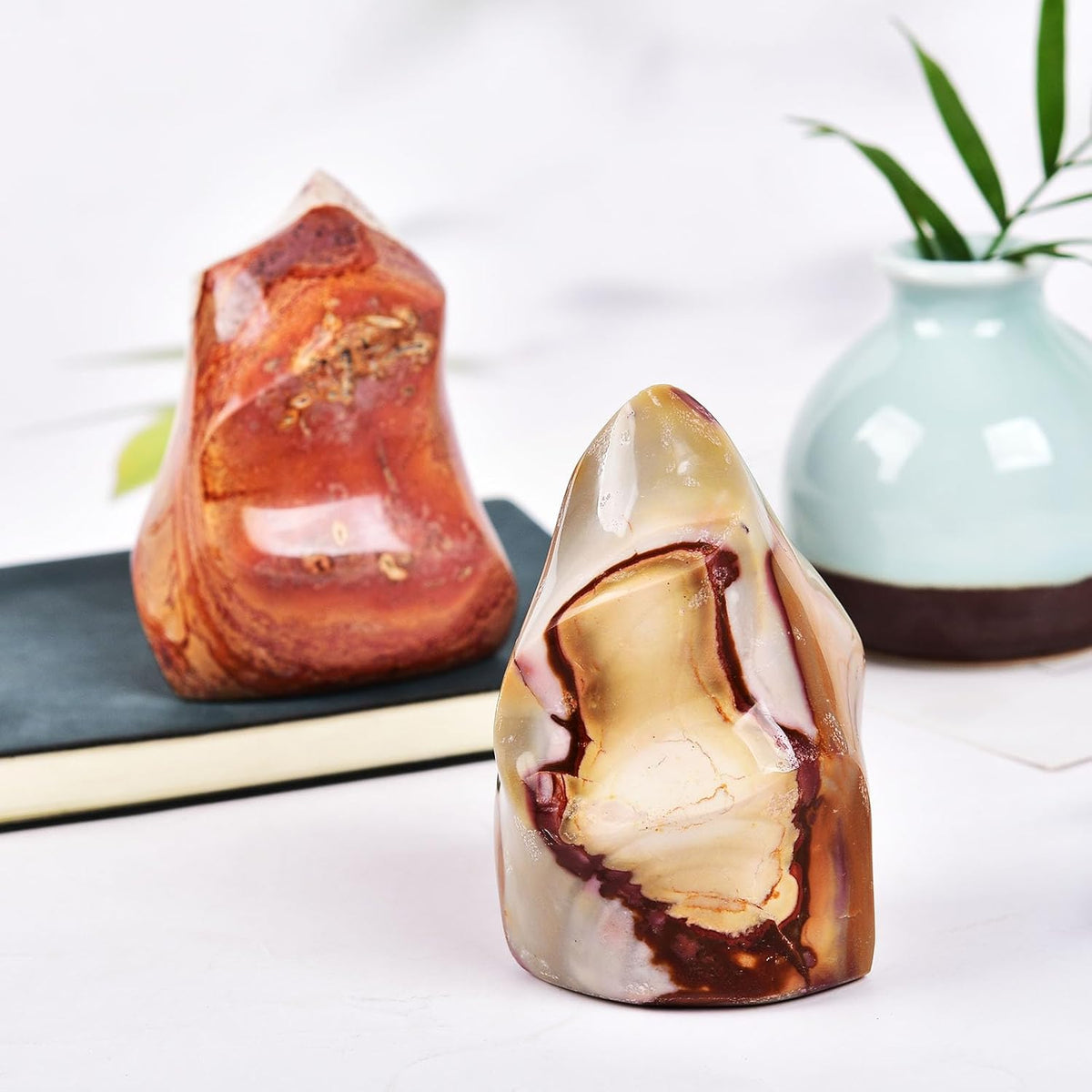 AMOYSTONE Polychrome Jasper Flame Shaped Stone Towers Obelisk Natural Healing Crystal Quartz Reiki Energy Decoration Home Office 1.0-1.5LBS