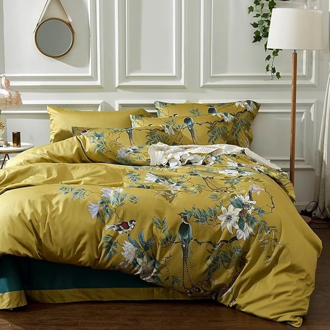 King Size Comforter Set Vintage Garden Floral Comforter Set Fluffy Soft Microfiber Boho Floral Bedding Comforter 3 Pieces Flower Birds Comforter Vintage Botanical Comforter King with 2 Pillowcases