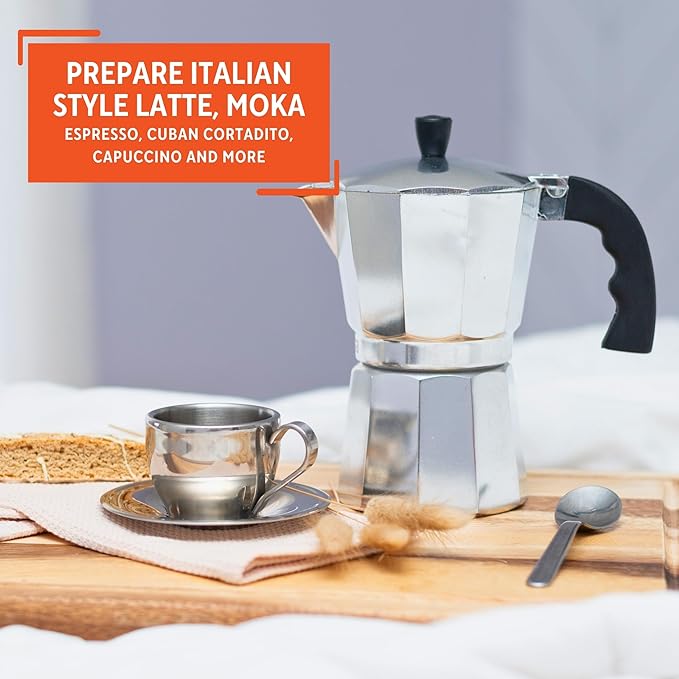 IMUSA 12-Cup Stovetop Espresso Maker, Cast Aluminum Coffee Maker, Cuban Coffee Brewer, Moka Pot Style, Portable Coffee Maker for Home, Camping, or Travel