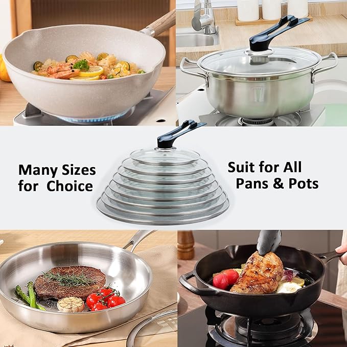 Glass Lid For Pots, Pans and Skillets, Round Tempered Clear Glass Cover Replacement with Steam Vent, Heat Resistant Handle, 11″, 12″, 12.5″, 13.5″ And 14″,12.5 Inch Fit Inner dia 12.4″-12.9″
