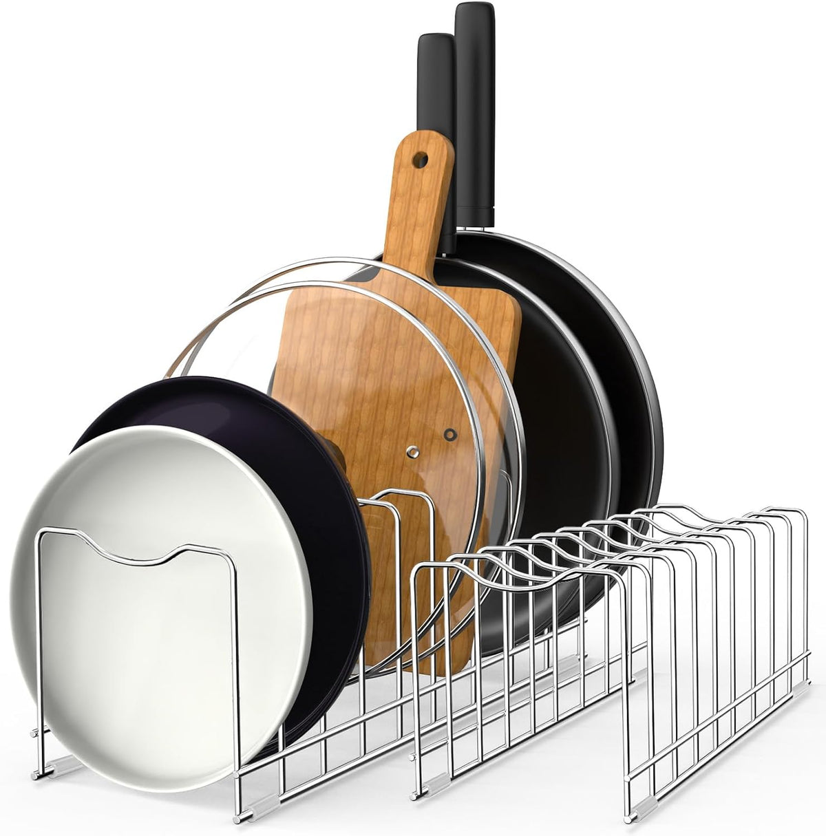 FLSEPAMB Pot Lid Organizer Pan Lid Organizer Kitchen Pot Lid Rack Suitable for Bakeware Dish Plate, Cutting Boards, Pots & Pans, Serving Trays, Reusable Holder (2 Pack)