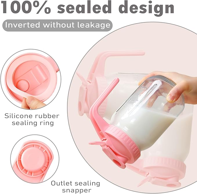 4 Pack 32oz Glass Pitcher with Lid, Double Leakproof Glass Mason Jar Pitcher with Pour Spout Lid, 1 Quart, Wide Mouth Storage Container for Breastmilk, Sun Tea, Juice, Cold Brew Coffee, Water