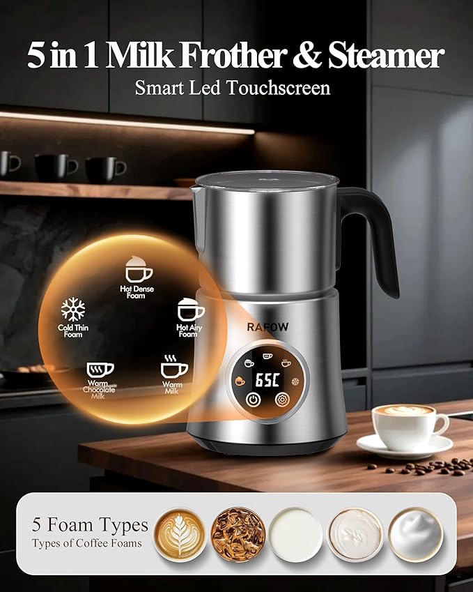 Electric Milk Frother: 16.9oz/500ml Large Capacity Dishwasher Safe Milk Steamer for Hot & Cold Milk Froth - Automatic Milk Frother & Warmer for Latte, Cappuccinos, Macchiato, Hot Chocolate