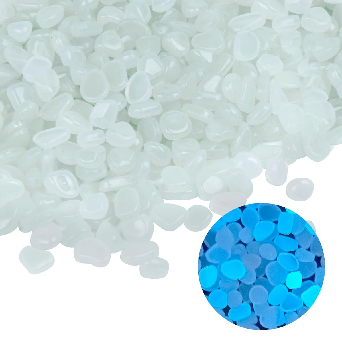 Oubest Glow in The Dark Rocks for Outdoor Landscaping, Decorative Garden Pebbles, Luminous Stones for Vases, Pathway, Walkway, Yard, Patio Decor, Glowing Gravel for Fountain, Driveway, 1000PCS, White