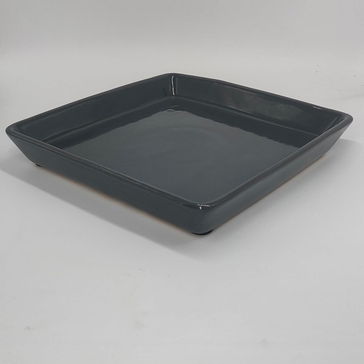 Square Plant Saucer 4 Inch 2 Pack，Plant Trays for Pots, Gray Ceramic Plant Saucers for Indoors Outdoors, Plant Drip Tray 4 6 8 10 12 14 Inch