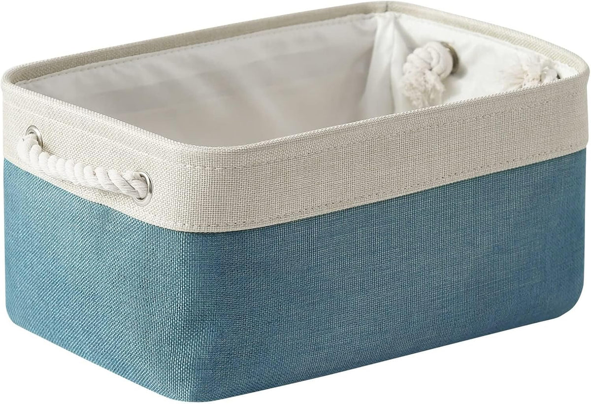 TheWarmHome Fabric Storage Bin with Handles,Storage Basket for Home Storage and Organization, Shelf Basket with Cover for Living Room Bedroom Closet（White & Green Medium 13.8L×9.8W×6.7H