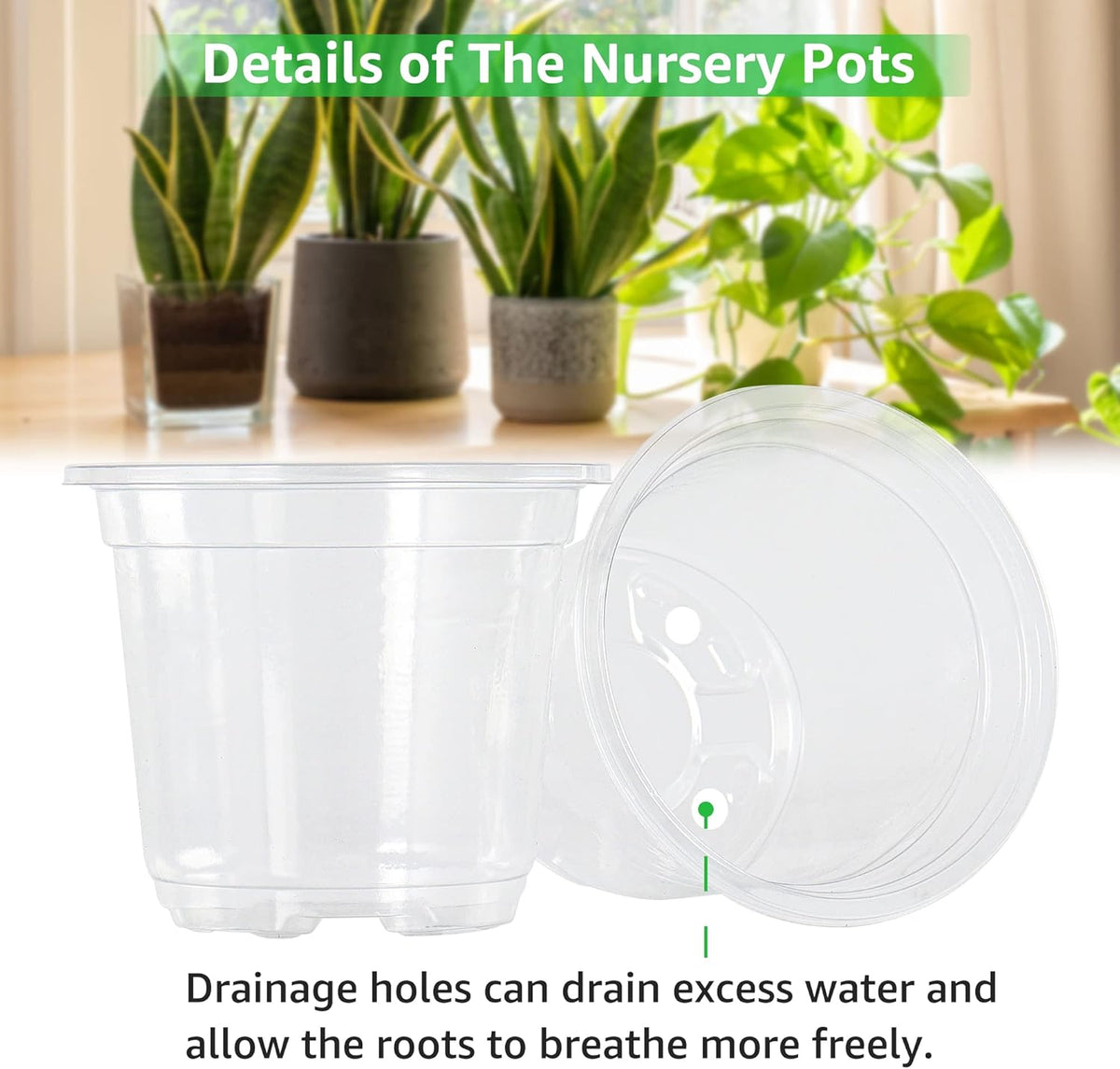 Bonviee 36 Packs 3.5/4/5 Inch Clear Nursery Pots, Transparent Plastic Planter with Drainage Holes, Seed Starting Pot Flower Plant Container -Clear