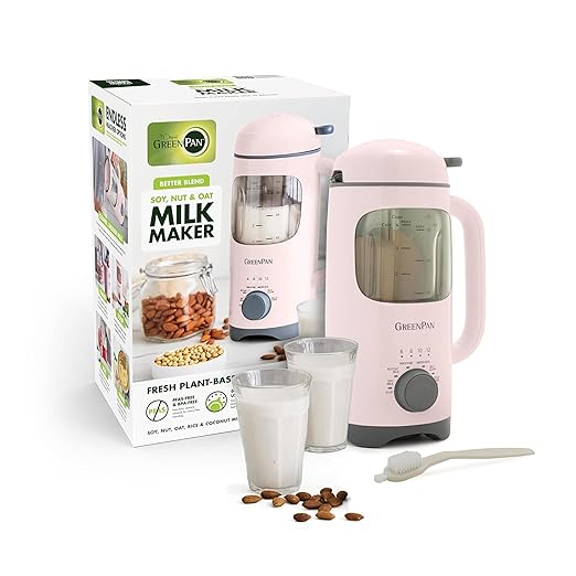 GreenPan Nut Milk Maker, 15-in-1 Homemade Soy, Almond, Oat, Coconut, Non-Dairy, Rice, Soup, Baby Food, BPA-Free, Smooth Creamy Texture, Self Clean, Barista Quality Milk, Delay Start, Boil Water, Pink