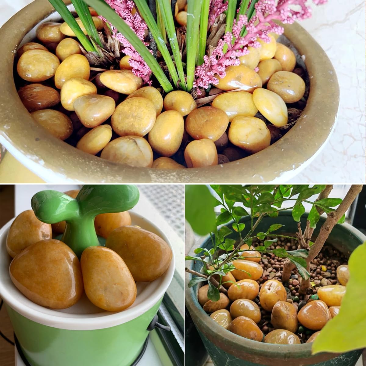 Rocks for Plant 5lbs, Yellow River Rocks 2-3 Inch Natural Pebbles for Indoor Plants, High Polished Decorative Stones Vase Filler Fish Tank Aquariums Landscaping Garden