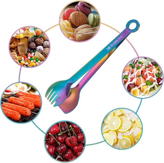 MSY BIGSUNNY Multicolor Small Serving Tongs - 6 Inches Premium Stainless Steel Appetizer Tongs, Set of 4