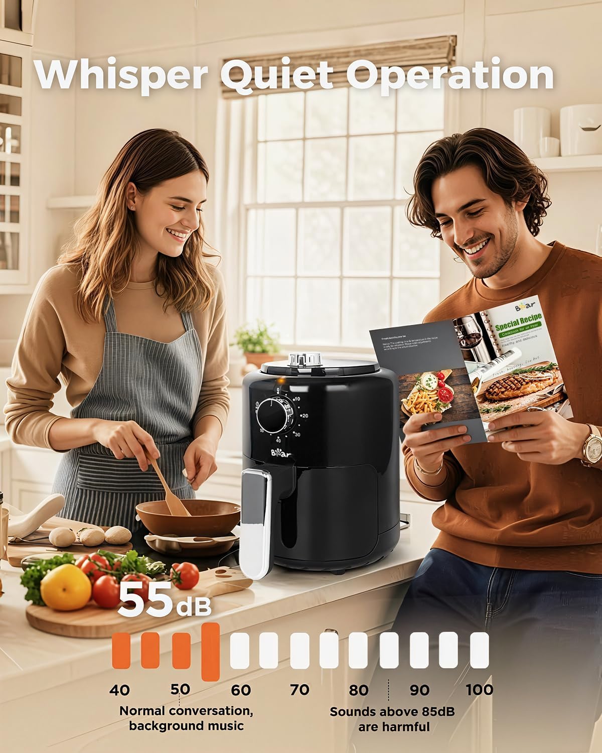 Bear Small Air Fryer 2.1 QT, Mini Airfryer Adjustable Time&Temp Control, Compact Size Space Saving for 1-2 People Quick Healthy Meals Snack in Minutes with Nonstick Basket