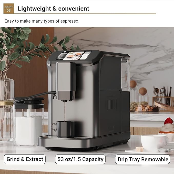 All-In-One Espresso Machine and 20 Bar Espresso With Machine Self-Cleaning and Milk Frother, One-Touch LCD BaristaGrade Coffee Maker Machines for Home