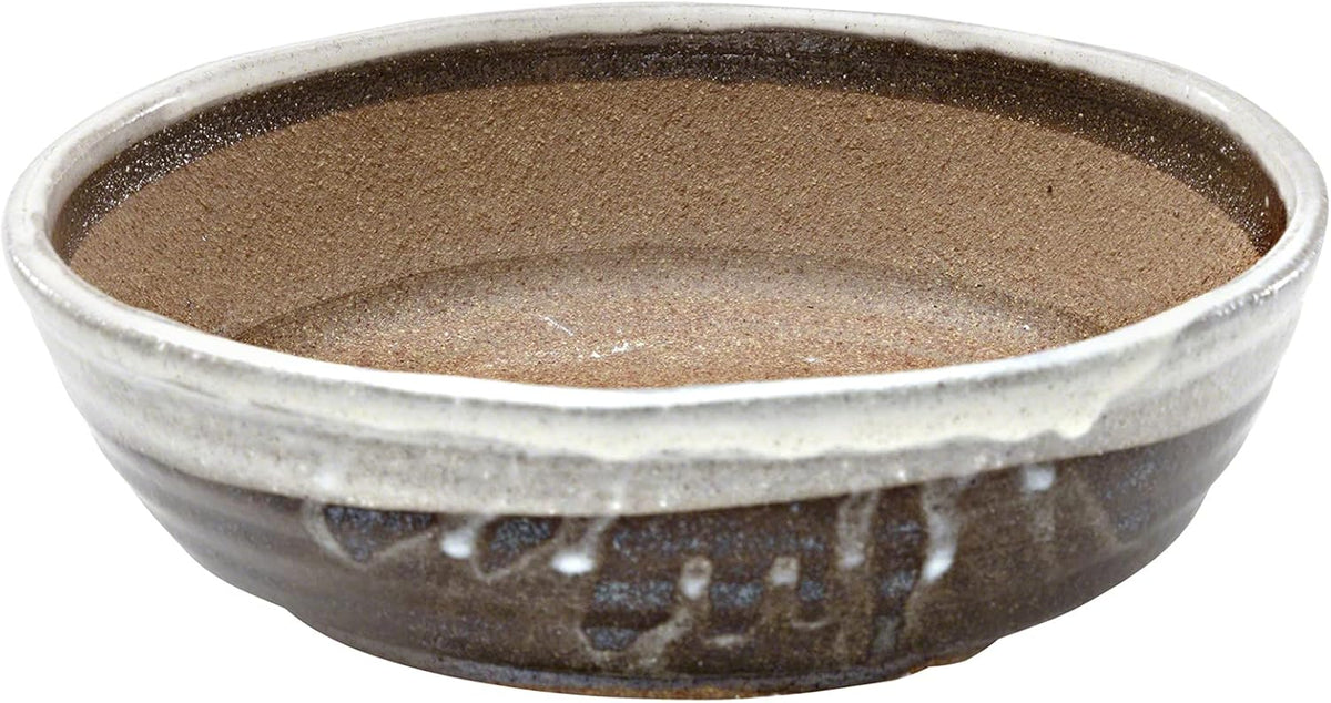 Wazakura Shigaraki Series Handmade White Stripe Glazed Ceramic Bonsai Pot with Drainage Hole, 8.2 (210 mm) Made in Japan, Garden Training Container, Flower Planter, Succulent Bowl - Big Size