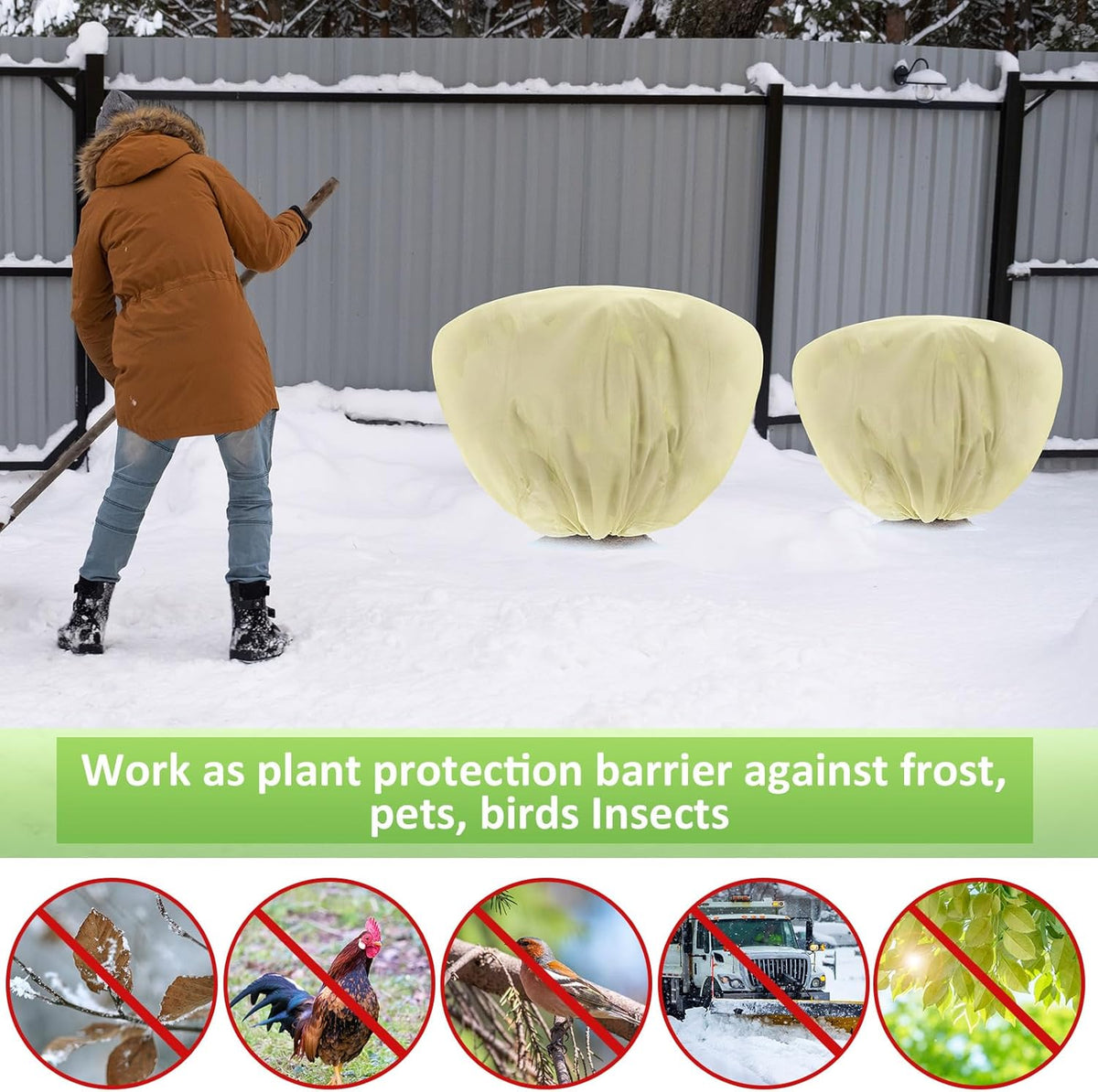 6 Pcs Winter Plant Covers Freeze Protection 39.4x23.6 Inch Horizontal Shrub Tree Rose Plant Protection Bags Frost Blanket with Drawstring for Fall Winter Outdoor Garden Planting (Beige)