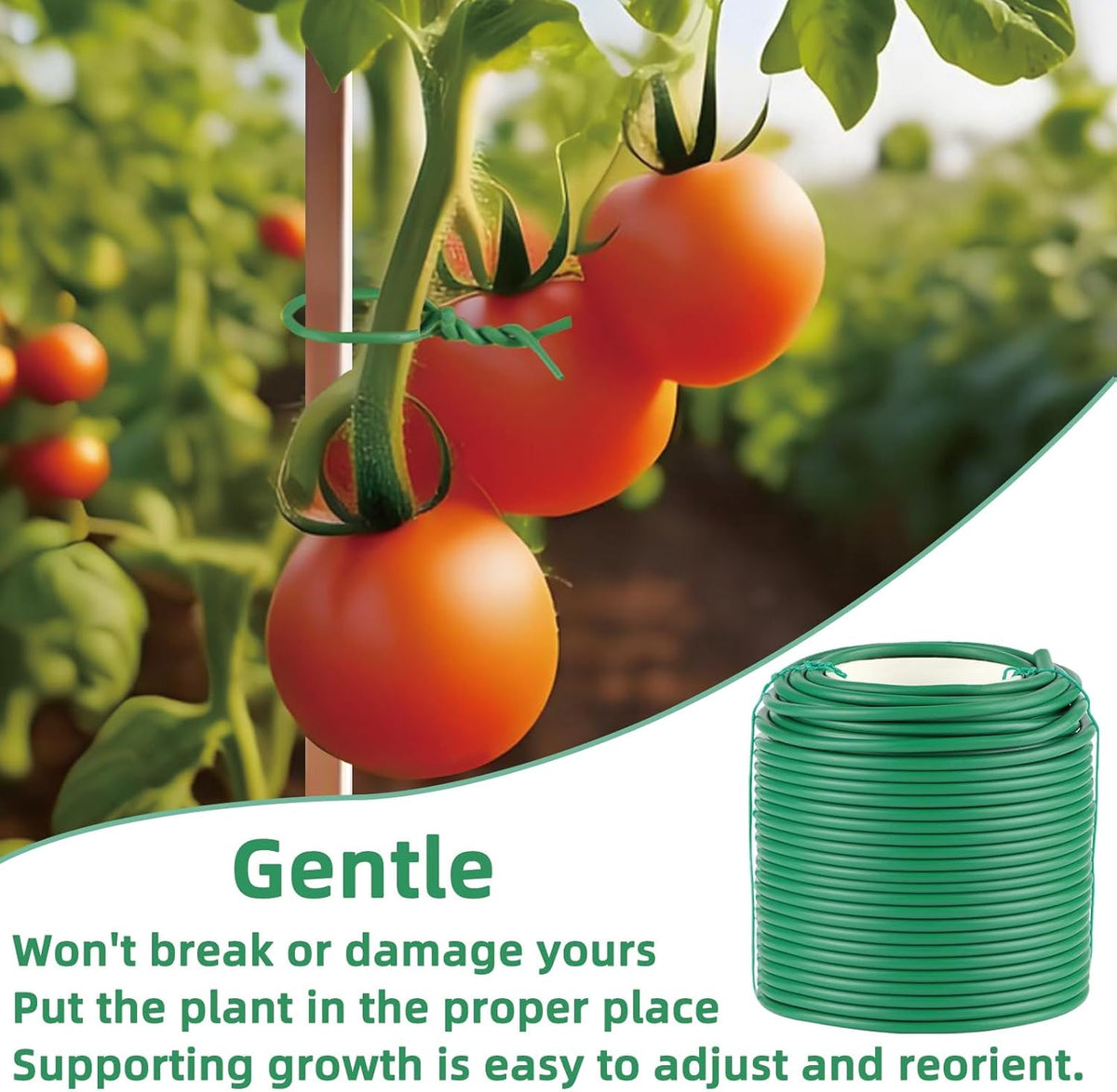 Soft Plant Ties, 164FT Green Garden Wire, Flexible Garden Twist for Climbing Plants, Tomatoes, Outdoor Plants, Vegetables, Flowers, Roses Plant Support (Diameter - 3.5MM)