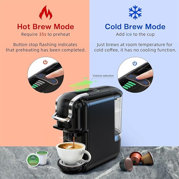 Multi-Capsule Coffee Maker, Hot/Cold Coffee Maker, Milk, ESE Pod Ground Coffee, Cafeteria, 19 Bar, 5 in 1 (Color : H2B M1A Tray BK, Size : CHINA_US)