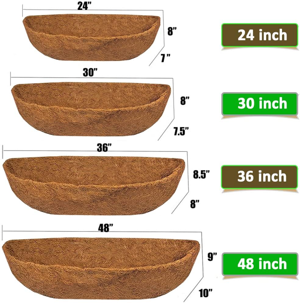 EROCK 2PCS Trough Coco Liners for Planters Wall Basket 24/30/36/48 inch, Replaceable Coconut Fiber Plant Basket Liner for Plant Hanging Basket, Garden Flower Vegetables Pot (24inch)