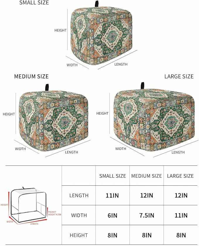 Green Orange Beige Boho Toaster Cover 2 Slice, Retro Ethnic Tribal Dustproof Bakeware Oven Protector with Top Hook, Abstract Art Waterproof Small Kitchen Appliance Toasters Dust Cover, 11"x6"x8"