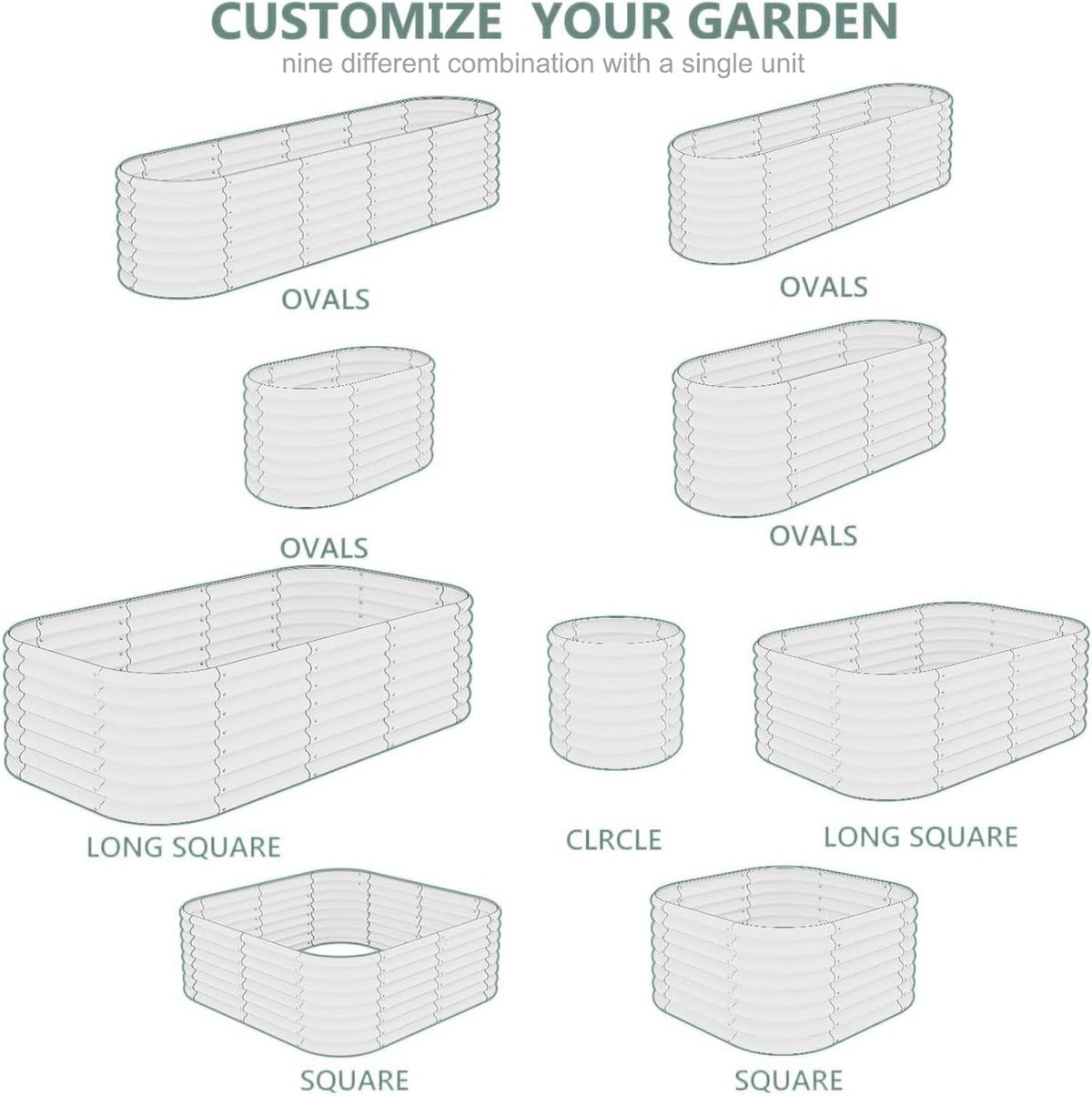 Galvanized Steel Raised Garden Bed 8x2ft Oval - 17" Tall 9-in-1 Modular Planter Box for Vegetables/Flowers, Rust-Proof Metal Outdoor Planters Rubber Edging (Grey)