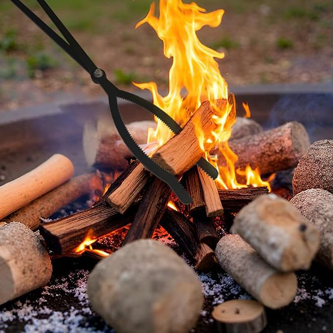 40” Heavy Duty Fire Tongs Firewood Grabber with Scissor Shape Serrated, Large Fire Pit Tool Outdoor/Indoor Bonfire Campfire Fireplace Tongs, A Pair of Gloves