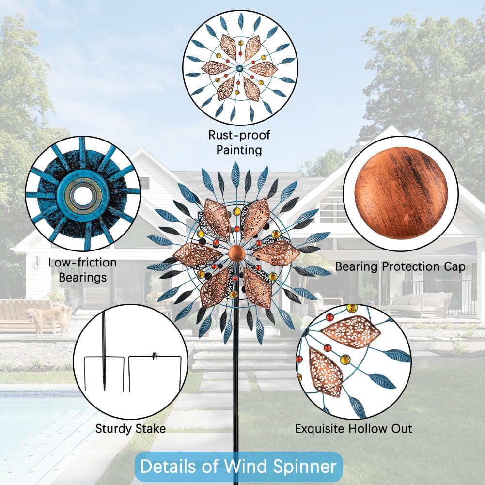 Stargarden Large Wind Spinners Outdoor, 23 Inch Metal Wind Spinner, Double Kinetic Wind Sculptures & Spinners, Waterproof Pinwheels Outdoor Decoration for Patio, Lawn, Garden, Porch Decor