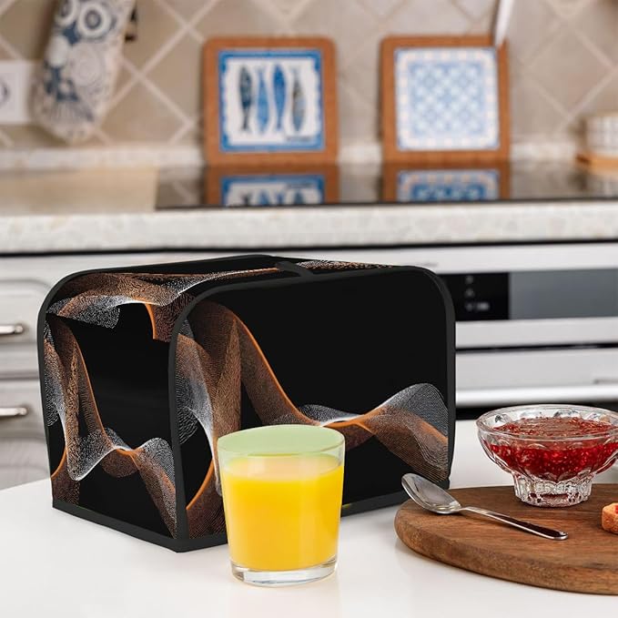 2 Slice Toaster Cover,Abstract Glowing Spiral Lines On Black Small Kitchen Appliance Bread Machine Cover with Pockets,Dust & Fingerprint Protection