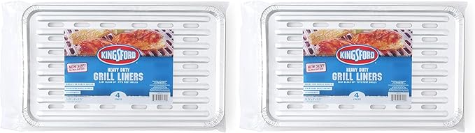 Kingsford® Heavy Duty Aluminum Grilling Foil Liners, 4ct | 14.75” x 9” Foil Grill Liners for Grilling, Cooking, and Steaming Extra Tough Grilling Accessories (Pack of 2)