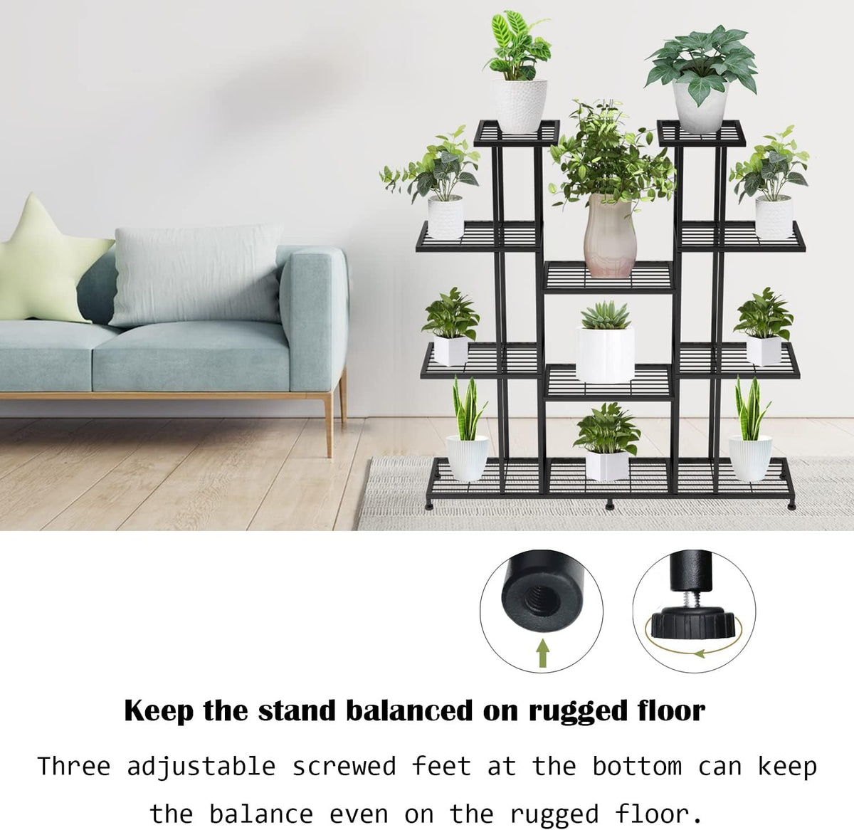 Heavy Duty Metal Plant Stand, large Multifunctional Plant Stand for Indoor Outdoor, for Tall Large Rack for Living Room Garden Balcony, Black(9 Tier)
