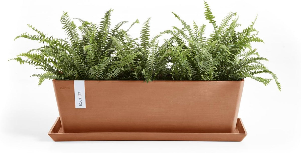 Ecopots Bruges Durable Modern Rectangular Indoor/Outdoor Recycled-Based Composite Flower Pot Planter, Terracotta Color, 17.75"