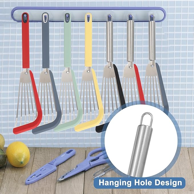 uxcell Stainless Steel Fish Spatulas with Handle Kitchen Cooking Spatula for Egg, Fish, Pancake Red