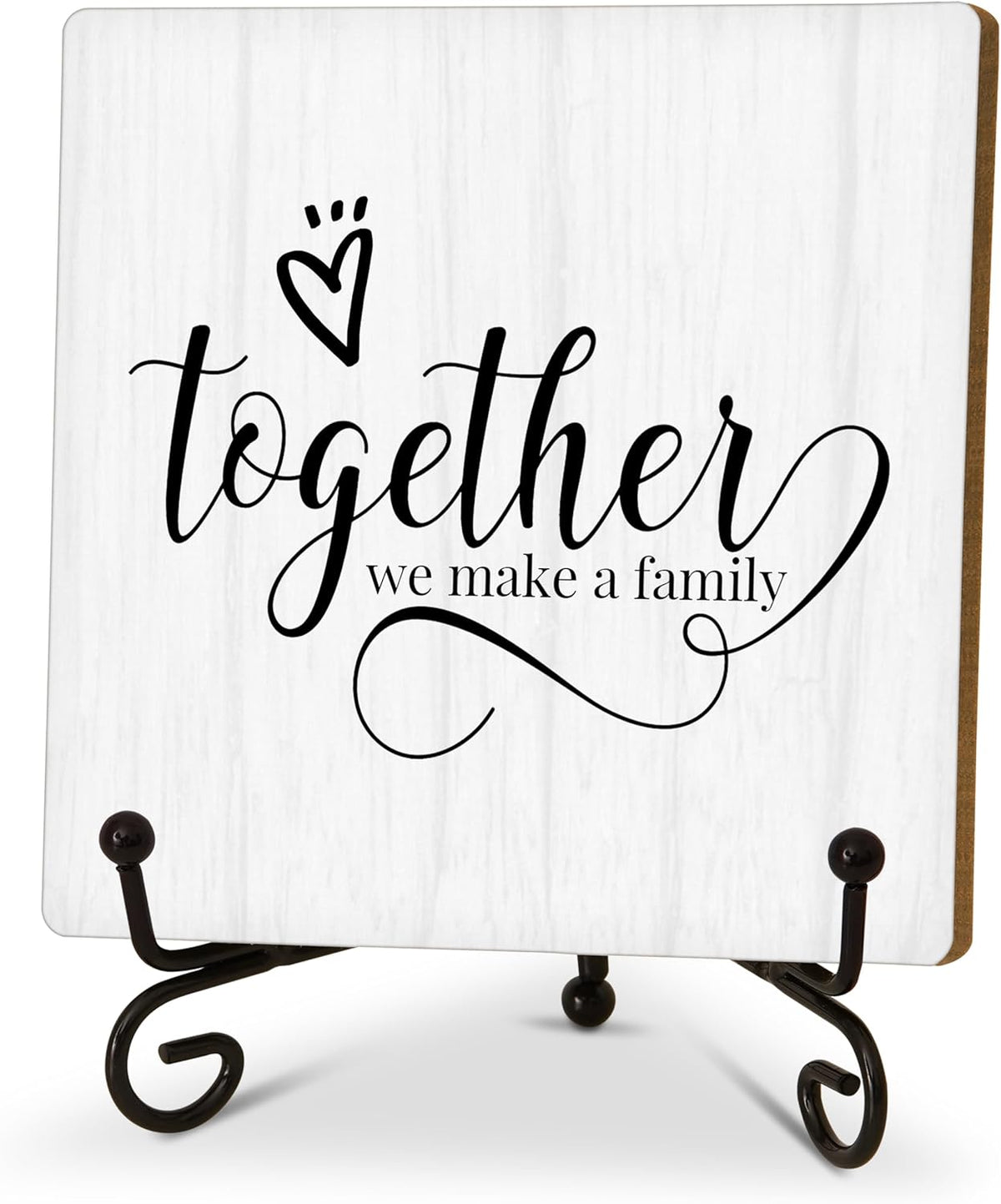 Eronm Desk Sign, Home Office Decor, Together We Make a Family, 5 inches Square Wood, Iron Sign, Perfect for Home, Office, Gifting