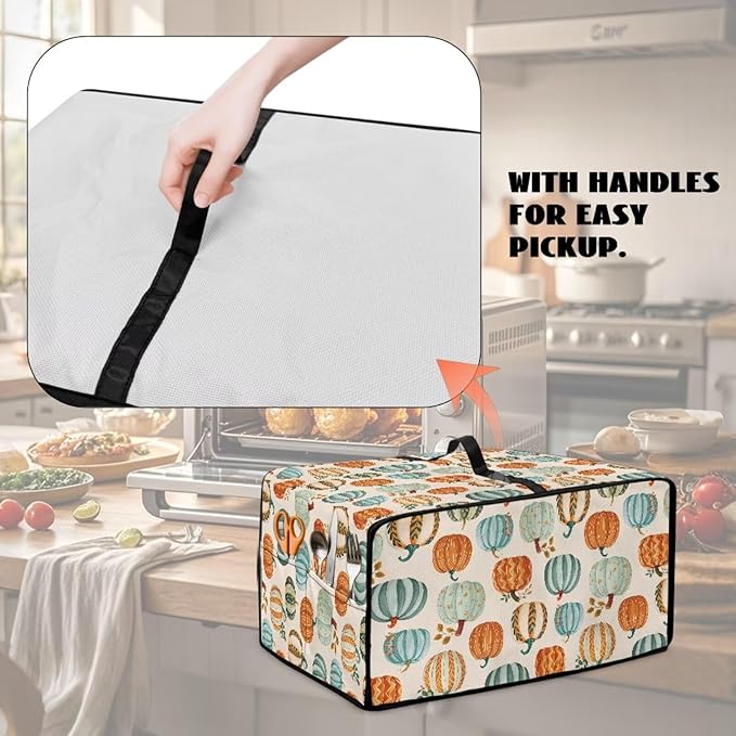 Toaster Oven Dust Cover Dustproof Smart Oven Air Fryer Microwave Cover with Side Pockets, Electric Appliance Protector for Kitchen, L, Pumpkin Pattern