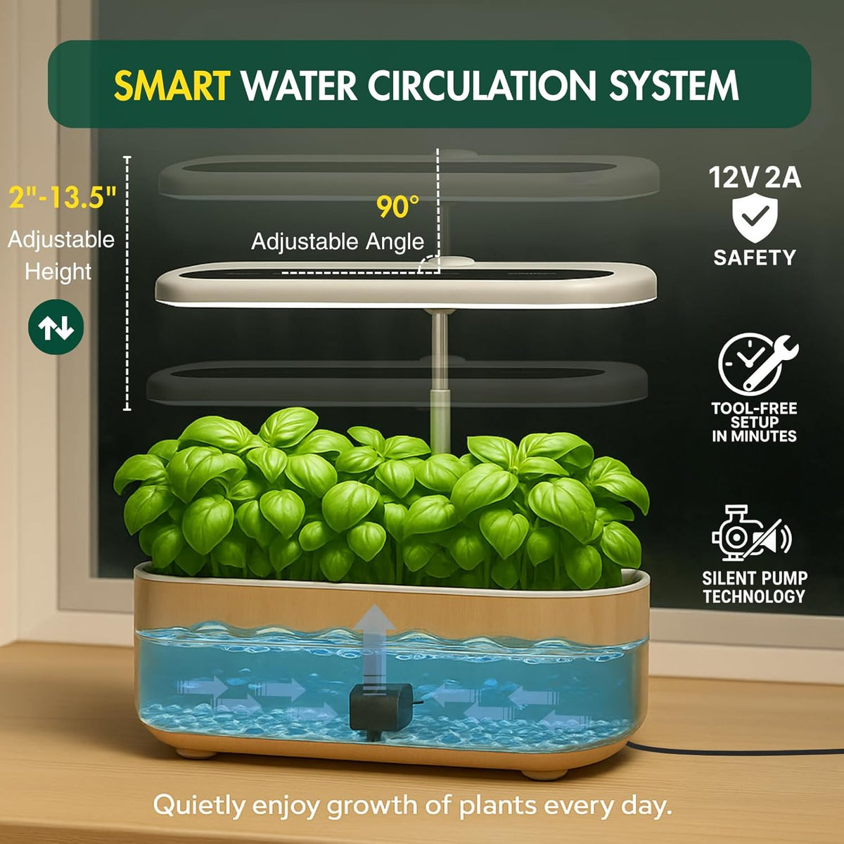 Hydroponics Growing System Kit, Indoor Herb Garden, 14 Pods Upgraded LCD Display, LED Grow Light Quiet Smart Water Pump Automatic Timer, Hydroponic Planter for Home Kitchen Office
