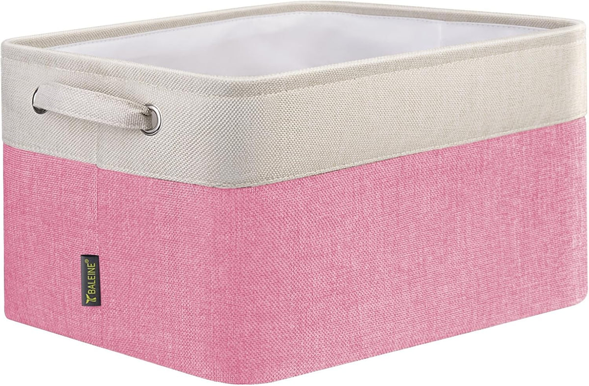 BALEINE 1 Pack Fabric Storage Bins for Shelves, Linen Storage Baskets for Organizing, Decorative Closet Bins for Clothes, Home (Pink, 15''x11''x9.5'')
