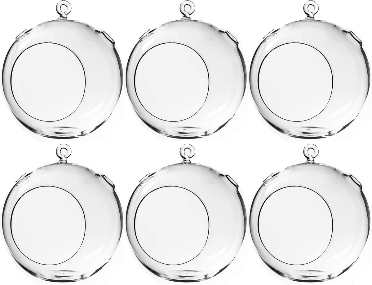 WGV Hanging Terrarium Globe, Width 7", Height 8", DIY Air Succulent Planter, Clear Glass Vase Orb with Flat Bottom, Candle Holder Outdoor Garden Decor, 6 Pieces