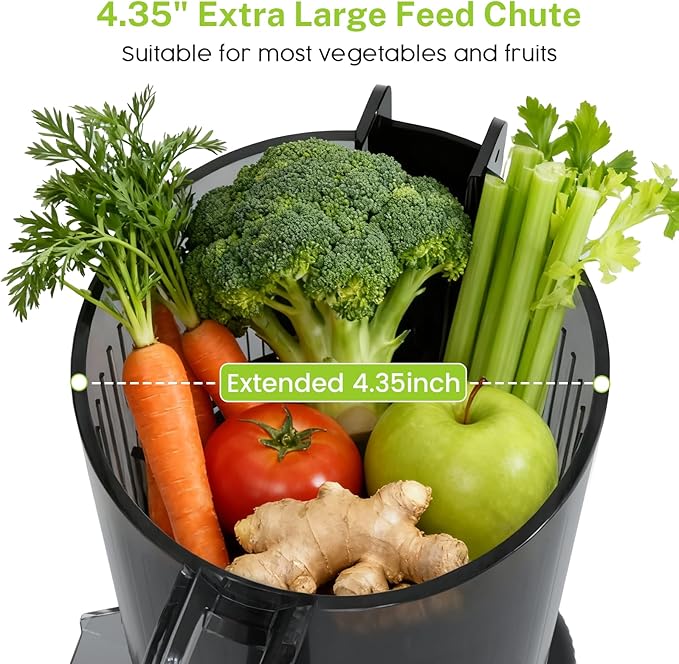 Kndko Cold Press Juicer, Juicer Machines with 4.35" Wide Feed Chute Juice Extractor Machine, Slow Masticating juicer for Whole Vegetables & Fruits, High Juice Yield, Easy to Operation & Clean