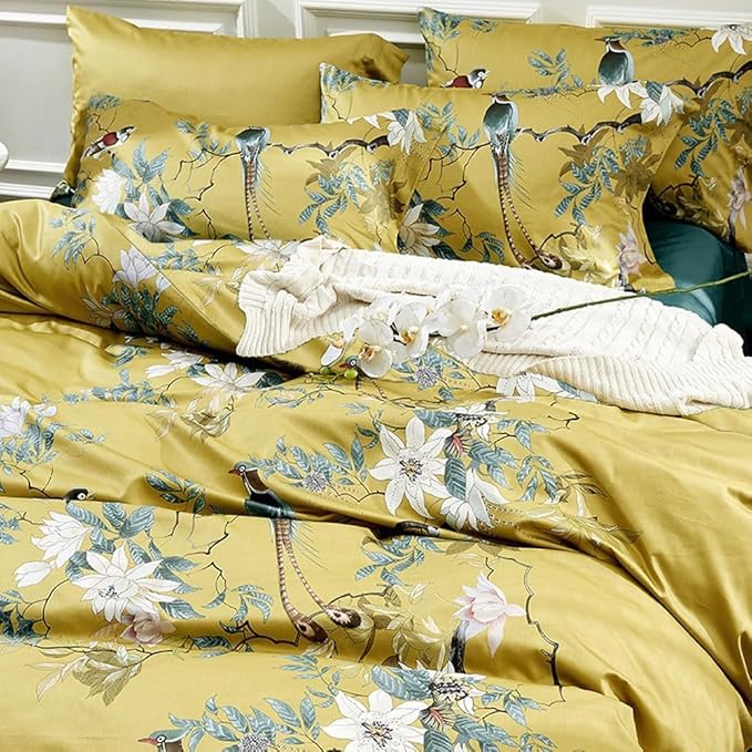 Garden Style Birds Flower Comforter Set Full Size Vintage Floral Boho Bedding Comforter Set Vibrant Color Flower Botanical Comforter with 2 Pillowcases Chic Farmhouse Bedding Comforter for All Season