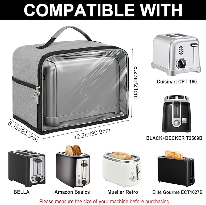 Toaster Cover 2 Slice with Aluminum Foil Lining and Base Compatible with Cuisinart/BELLA/Black and Decker,Cover only,Grey