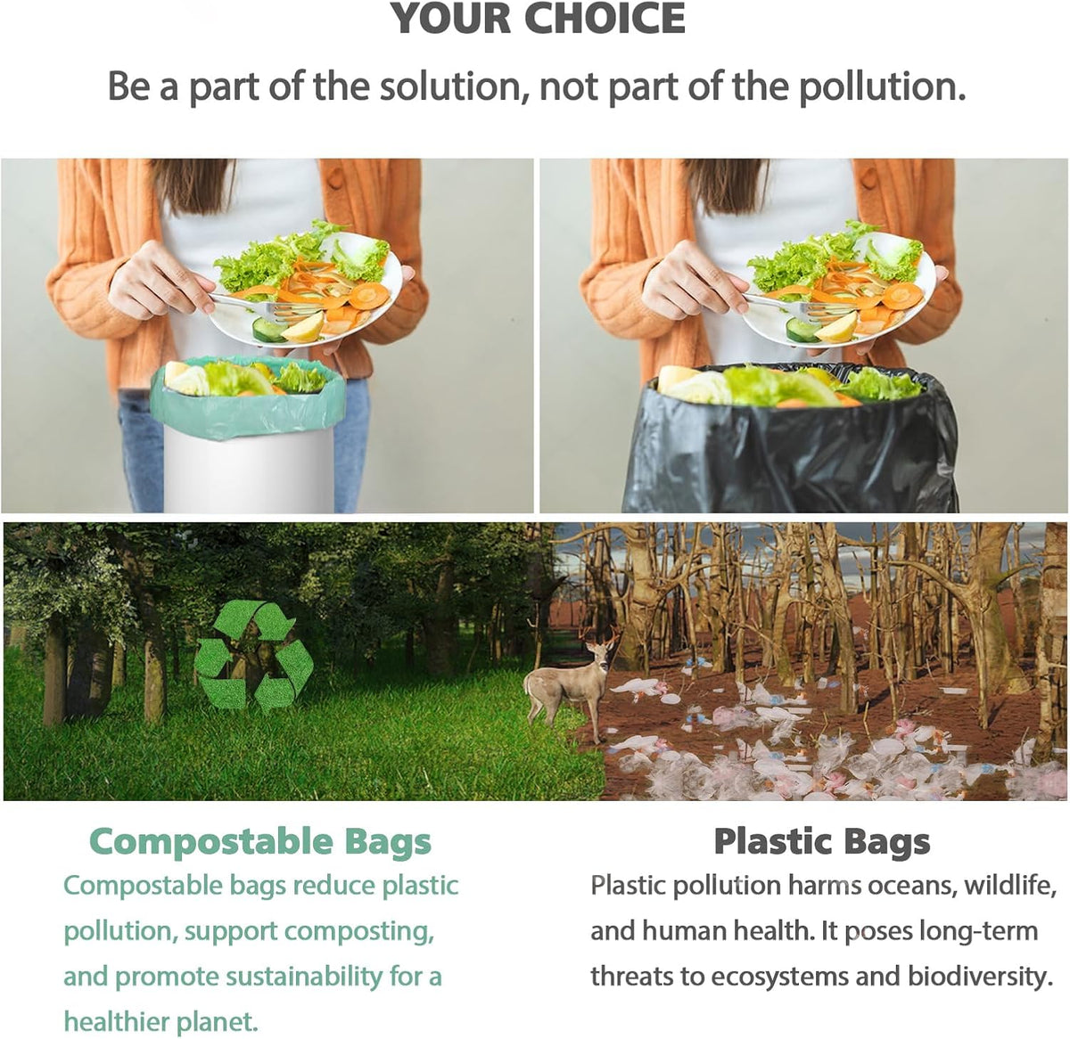 200 Counts AYOTEE Mini Trash Bags,1.2 Gallon Small Compostable Trash Bags,Strong Unscented Compost Bags, Fit 4.5-5 Liter Trash Can,1-1.5 Gallon