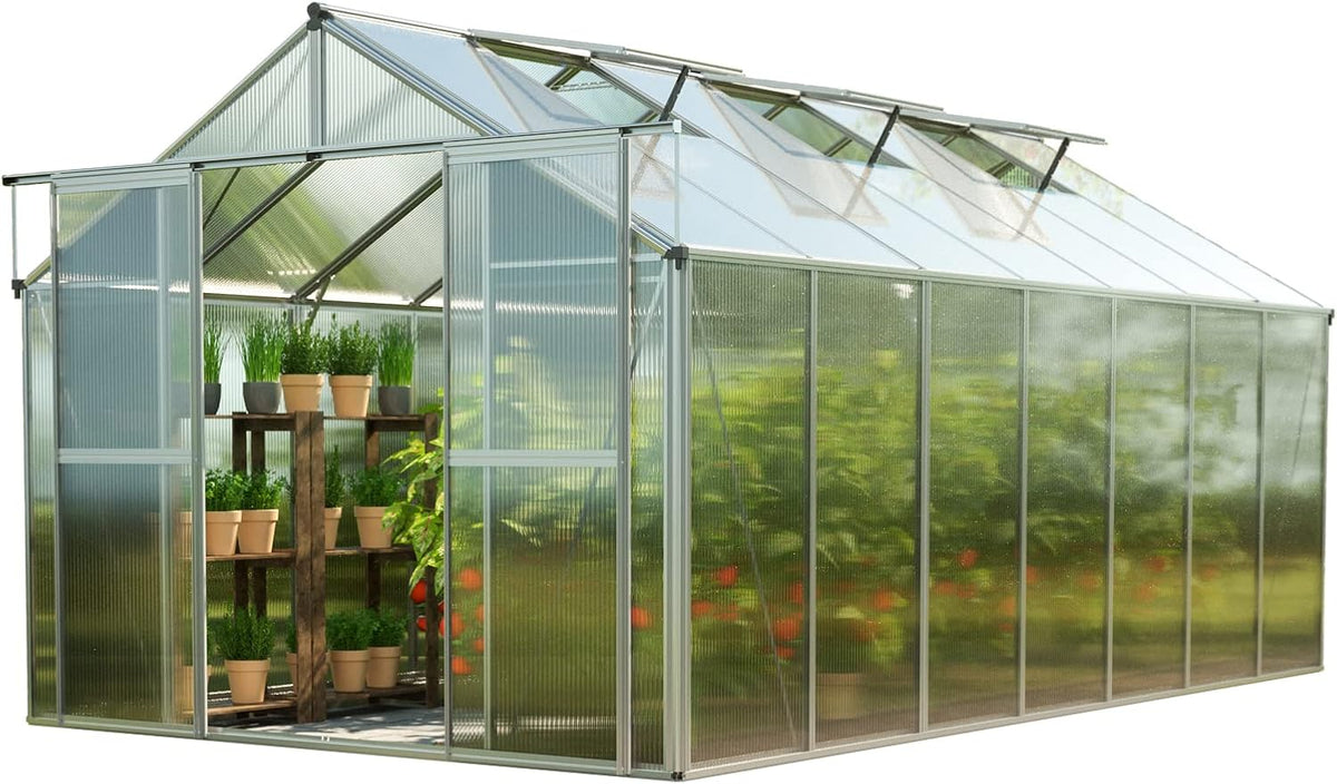 Greenhouse Topas 7 Aluminum Frame 7.4 x 14.7 ft with Approx. 8 mm Polycarbonate Panels