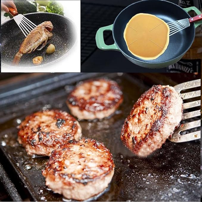 La Cuisine Fish Slotted Spatula Turner with Beveled Edged Stainless Steel, For Flipping Fish Egg Pancake Patties Fries. Blade 6.5", Size 11"