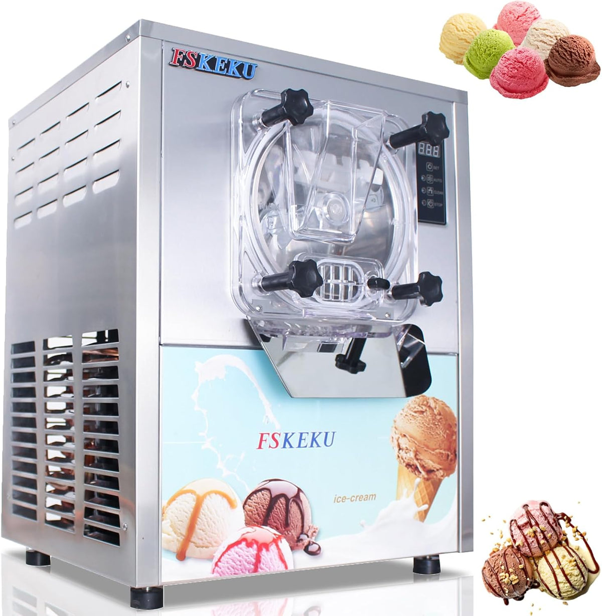 Hard Ice Cream Maker Commercial Gelato Machine 16-24L/H, 5.3 Gph Capacity Suitable for Restaurant/Bar/Home, Auto Clean LED Display Maquina De Helado 1400W