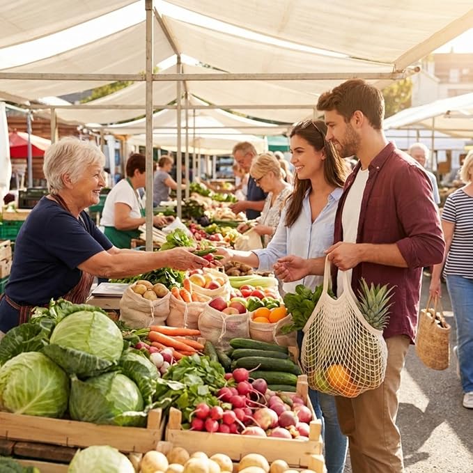 22 Pack Reusable Produce Bags Washable - Cotton Mesh Grocery Bags Lightweight Hanging Storage Bag Breathable Durable Net Shopping Sack for Vegetables Fruits