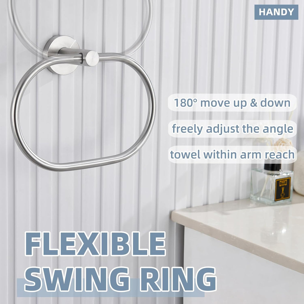 APLusee Oval Towel Ring Brushed Nickel, 304 Stainless Steel Towel Holder for Bathroom Kitchen, Wall Mounted