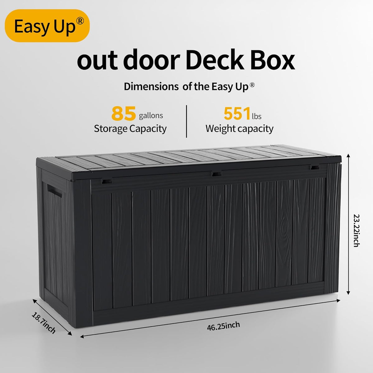 80 Gallon UV Resistant Outdoor Storage Box Waterproof, Lockable Resin Deck Box for Garden Tools, Sports Equipment and Cushions, Black
